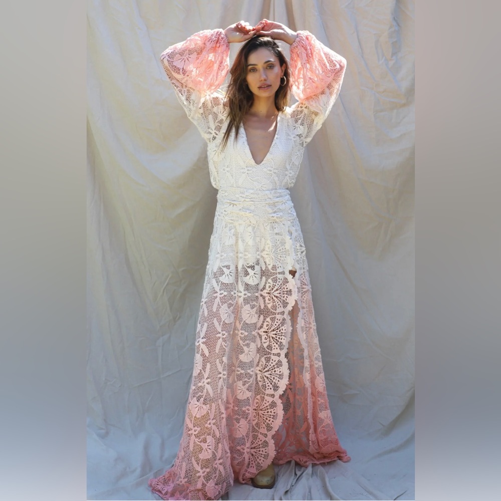 Jen's Pirate Booty White to Pink Ombre Lace Maxi Dress